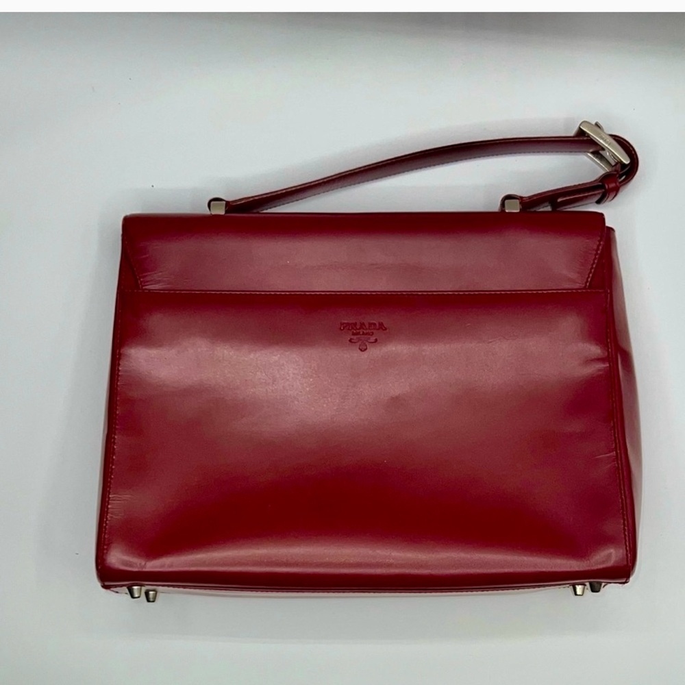Prada Red Leather Satchel Bag | Vintage | Structured Top Handle Classic - Picture 6 of 16